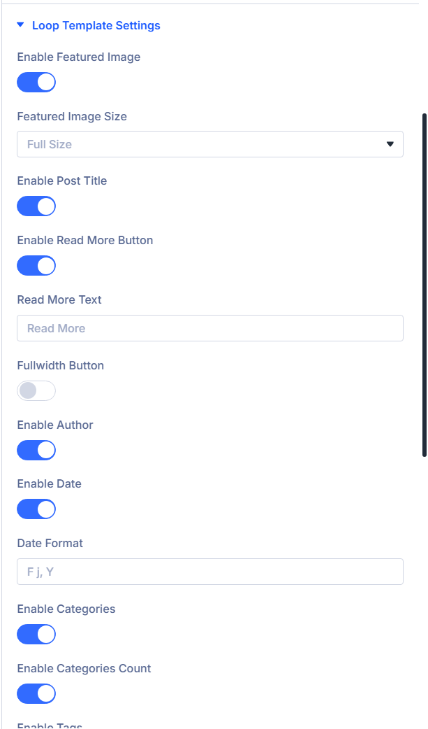Loop Template Settings