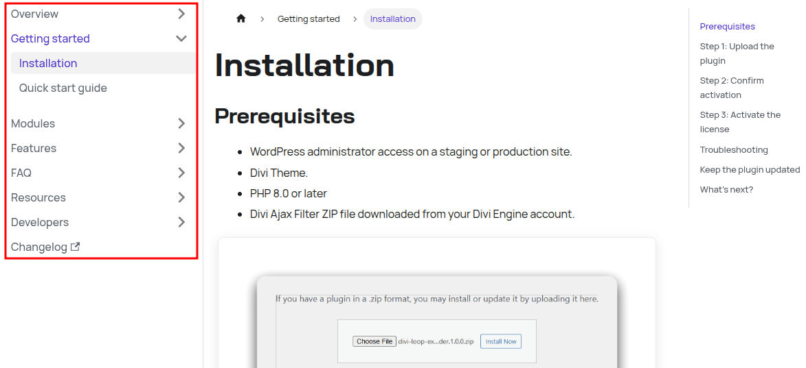 doc site sidebar