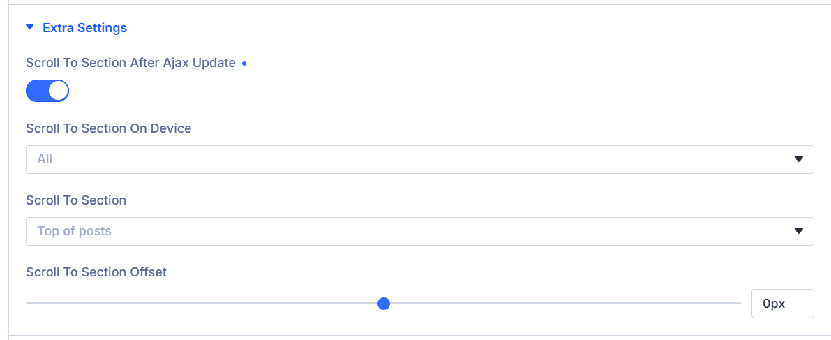 Extra Settings panel in the Filter Posts module