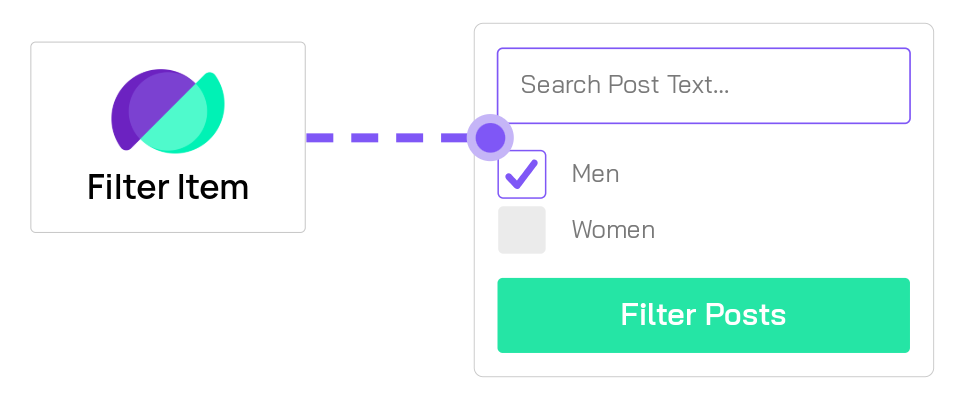 Filter item configuration interface showing filter type selection and display options