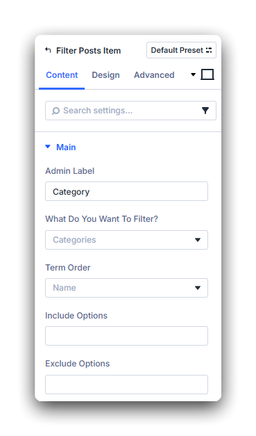 Add Category filter items