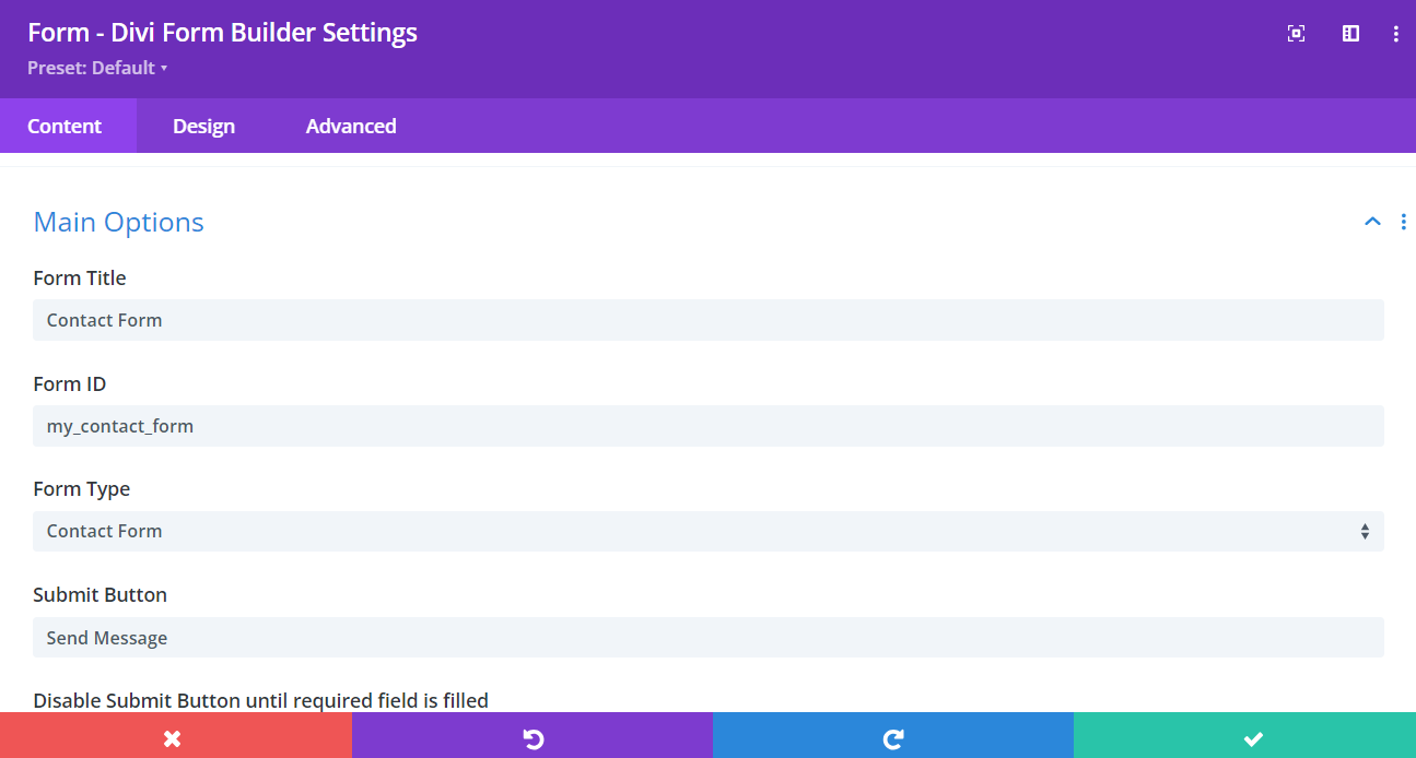 Form Settings Contact Form