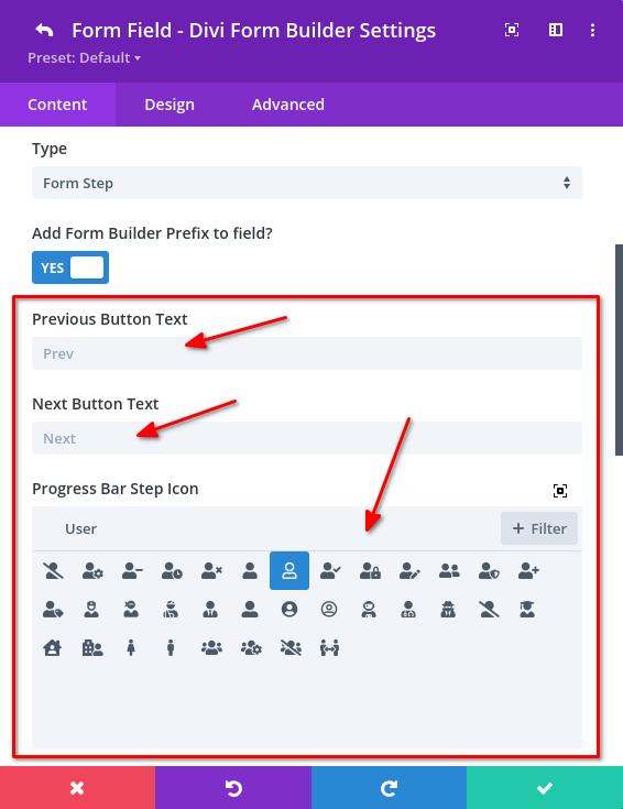 Form step options