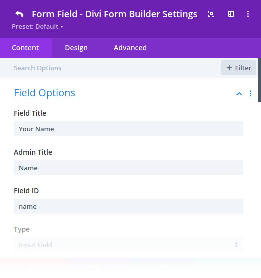 Main Field Options