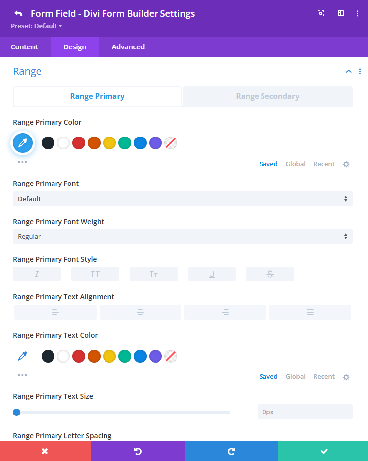Number Range design settings