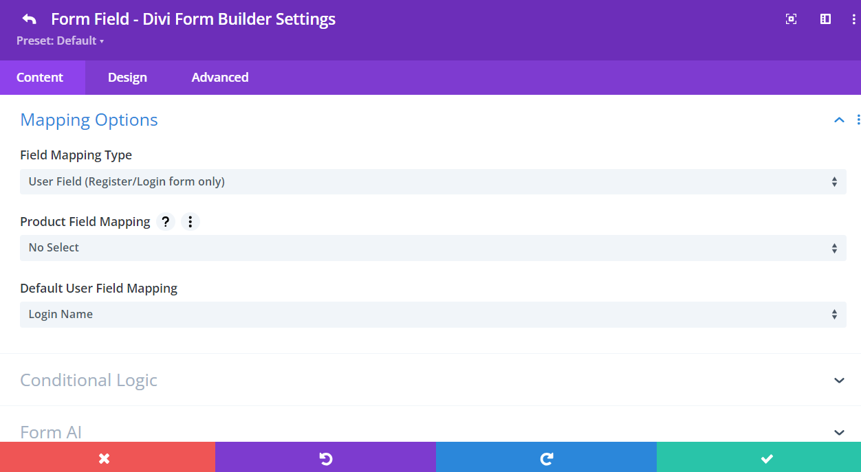 Map Default Fields