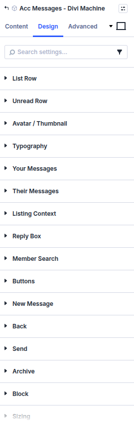 Acc Messages design settings