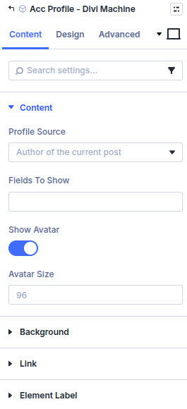 Acc Profile content settings