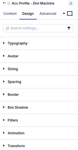 Acc Profile design settings