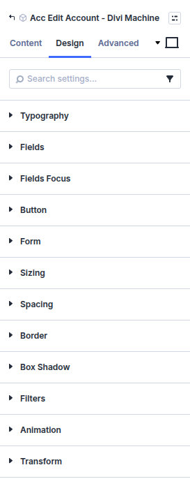 Acc Edit Account design settings