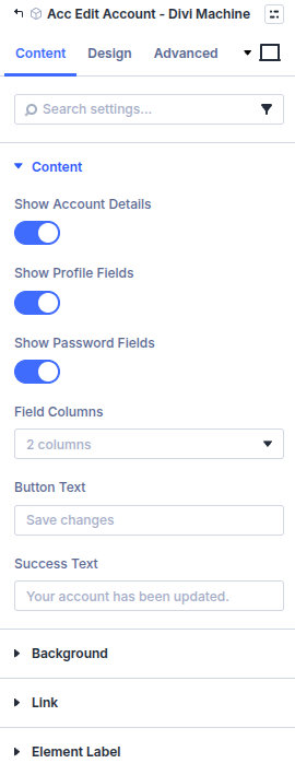 Acc Edit Account content settings