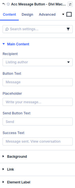 Acc Message Button content settings