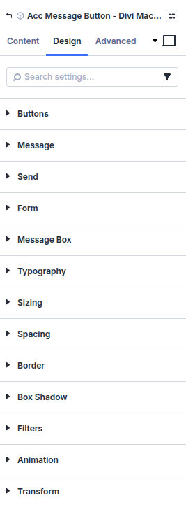 Acc Message Button design settings