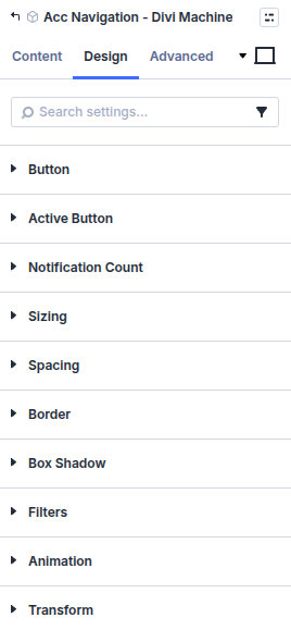 Acc Navigation design settings