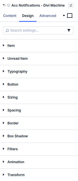 Acc Notifications design settings