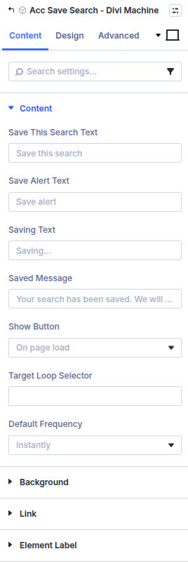 Acc Save Search content settings