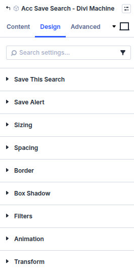 Acc Save Search design settings