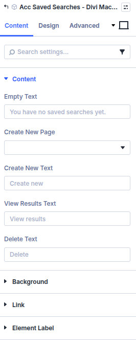 Acc Saved Searches content settings