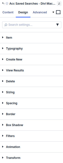 Acc Saved Searches design settings