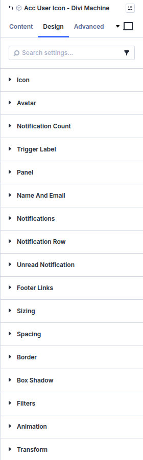 Acc User Icon design settings
