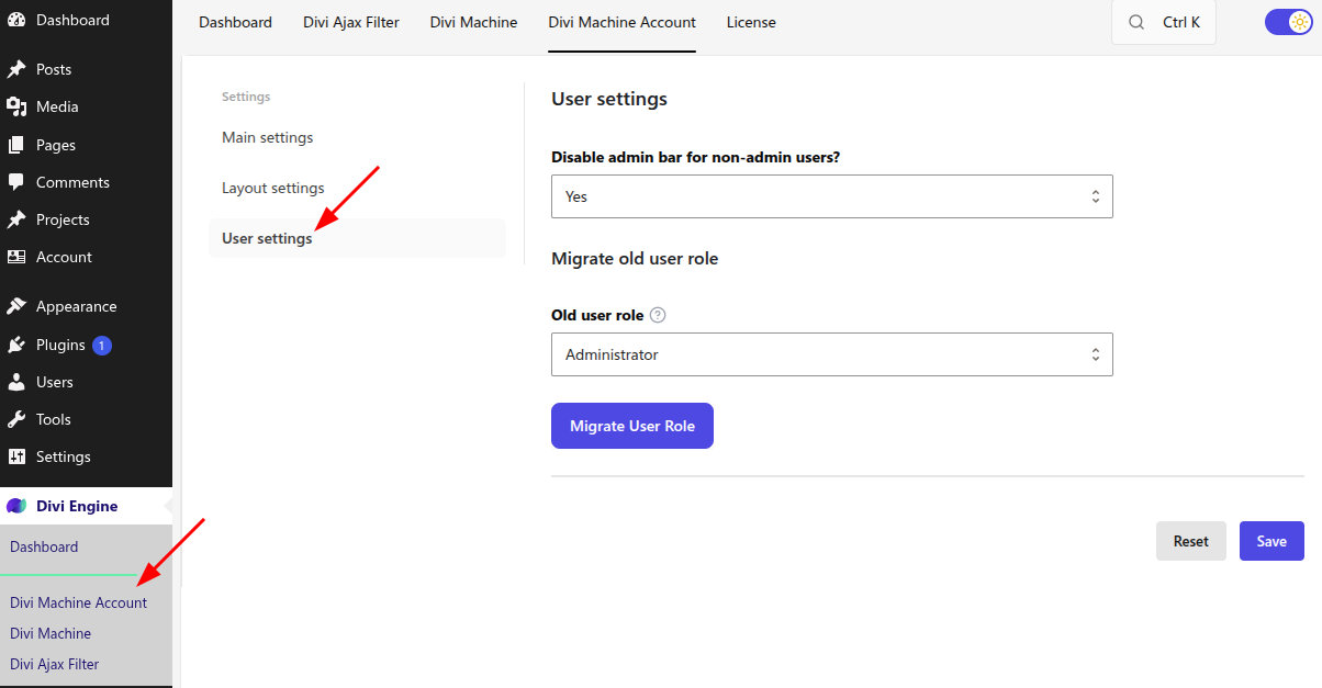 User settings