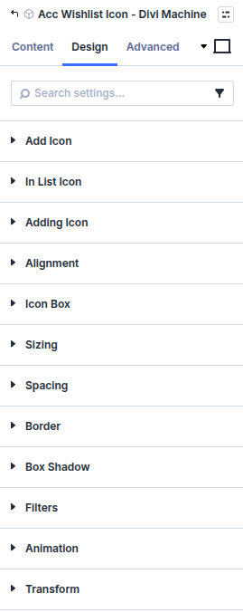 Acc Wishlist Icon design settings