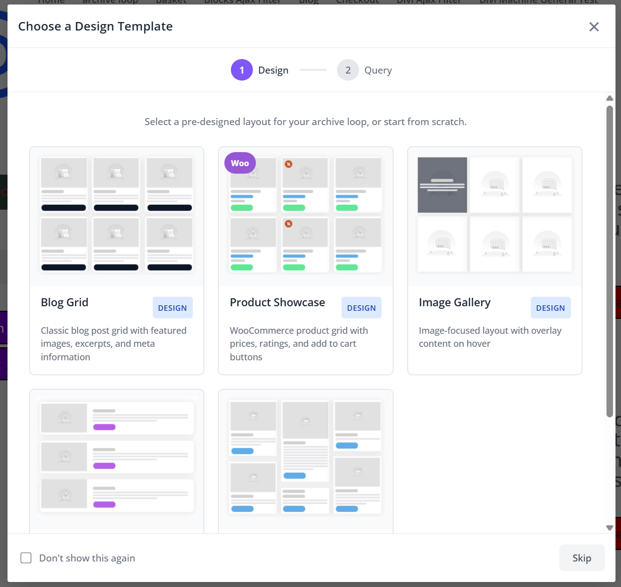 Archive Loop template picker UI