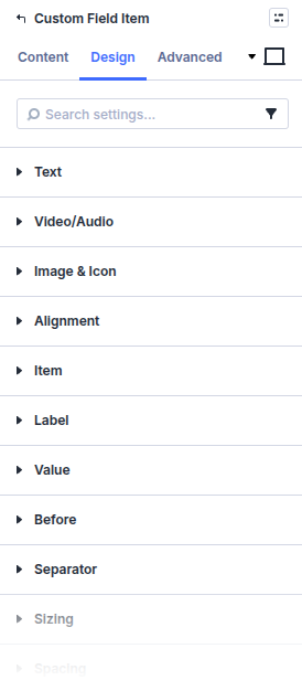 Custom Field Item design settings