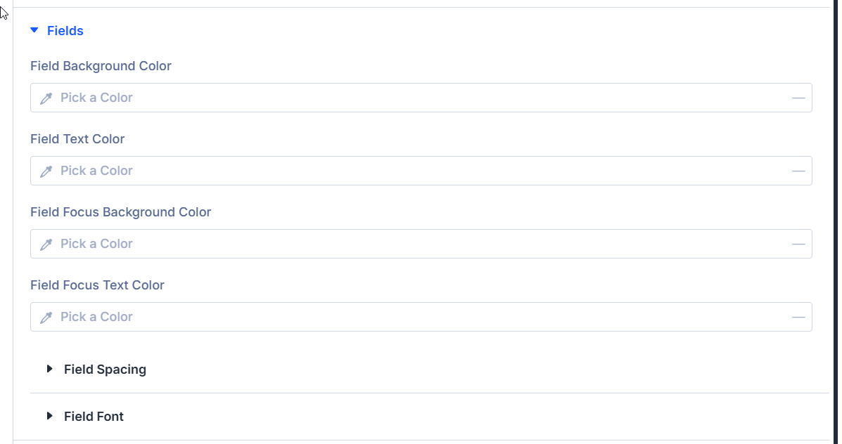 Fields design settings