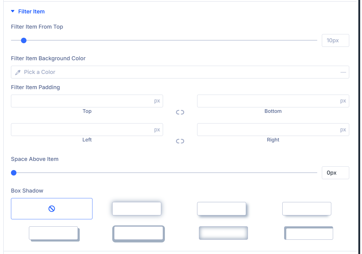 Filter Item design settings