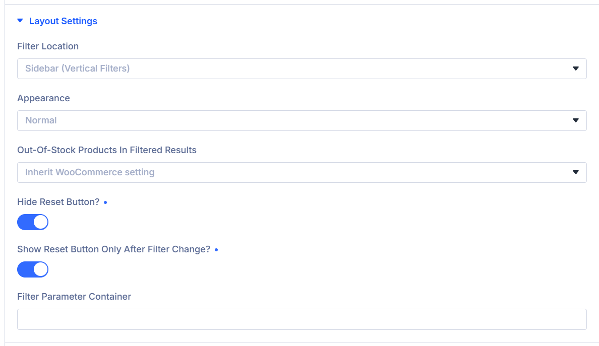 Layout Settings panel in the Filter Posts module