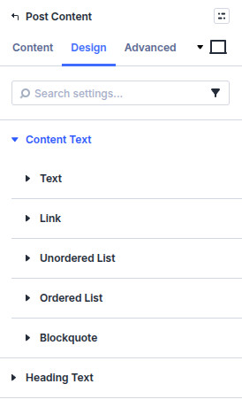 Post content design settings