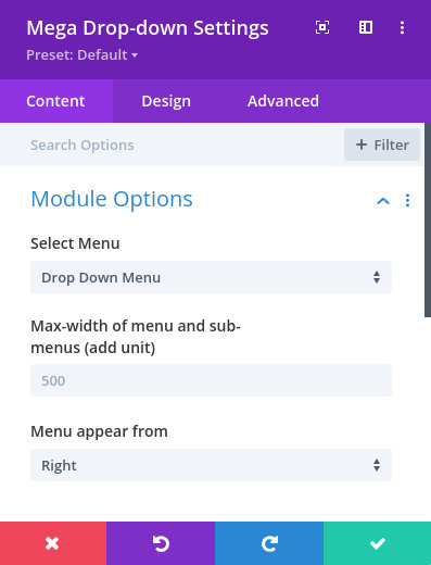 Drop-down module options