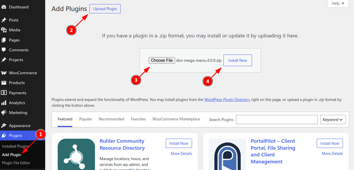 Install Divi Mega Menu