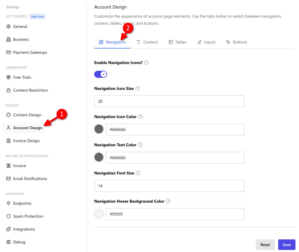 Account navigation