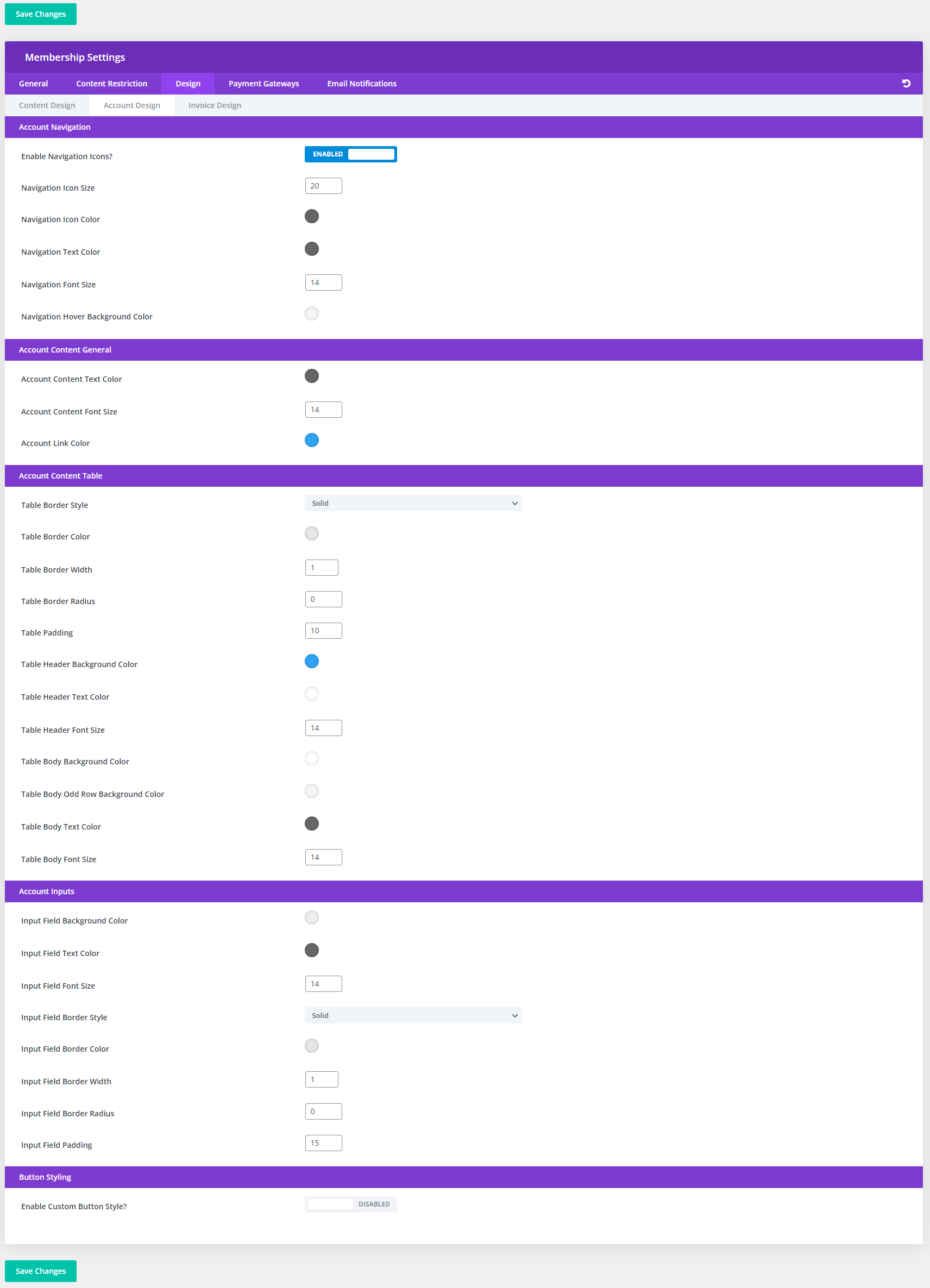 Account Page Design Options