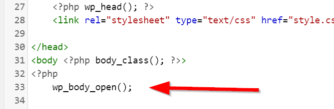 Add wp_body_open to header.php