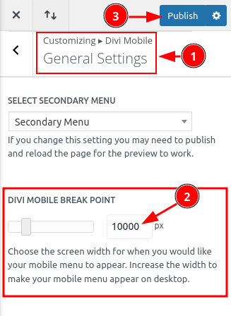 DIVI MOBILE BREAK POINT Setting