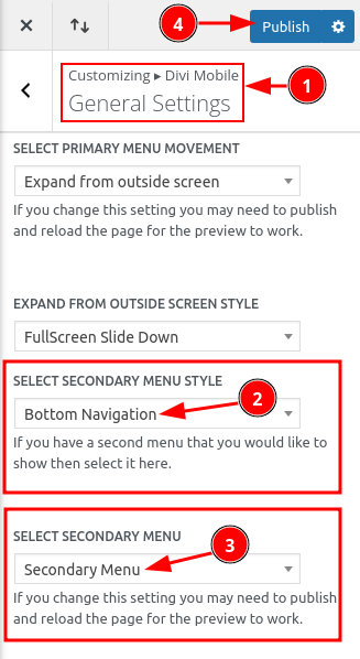 Bottom Navigation Menu settings